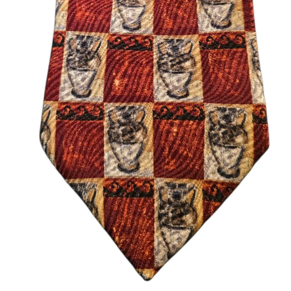 Ermenegildo Zegna 100% Silk Tie Red Gold Check Italian Designer Luxury Necktie
